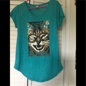 Fun teal graphic anti Hipster tee junior top